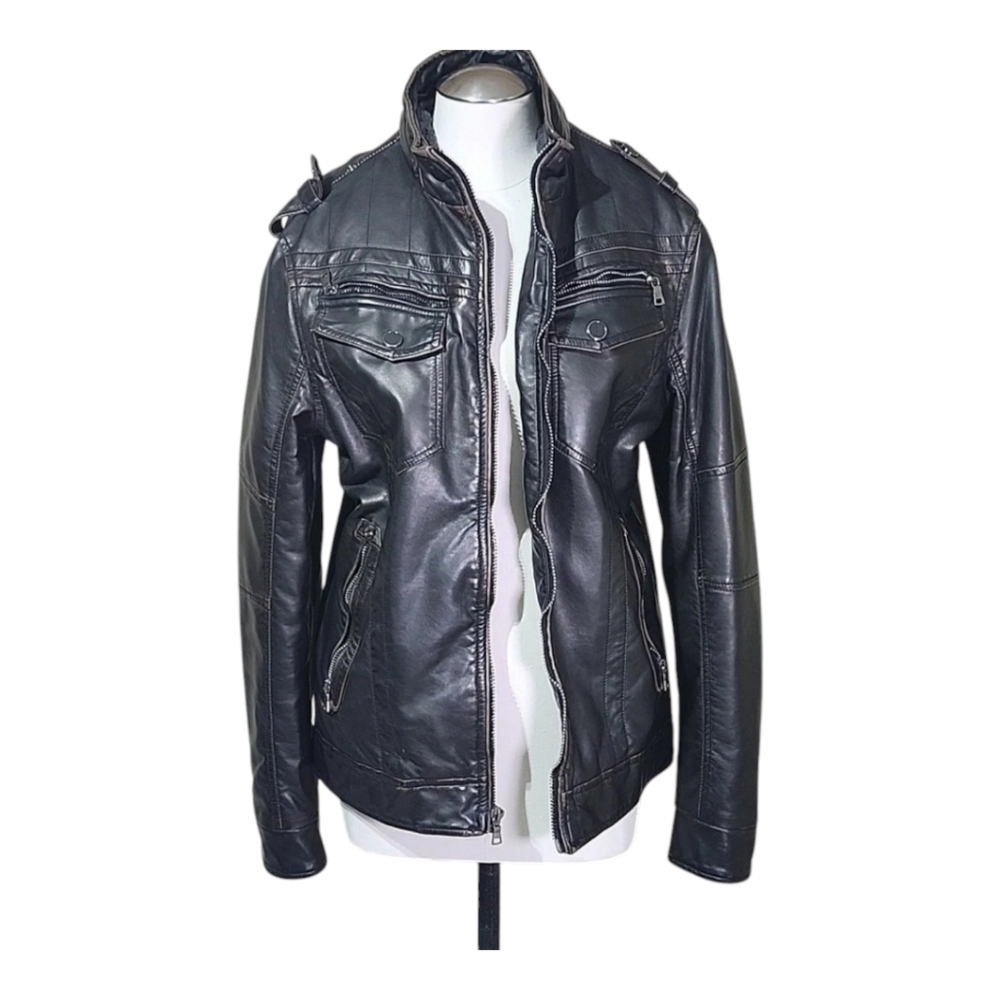 Ameri Mode Faux Leather Biker USA Jacket Size Small